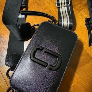 Marc Jacob Black Crossbody Bag with Striped Strap and wallet